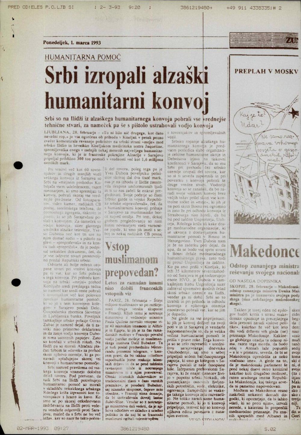 Srbi izropali alzaški humanitarni konvoj
