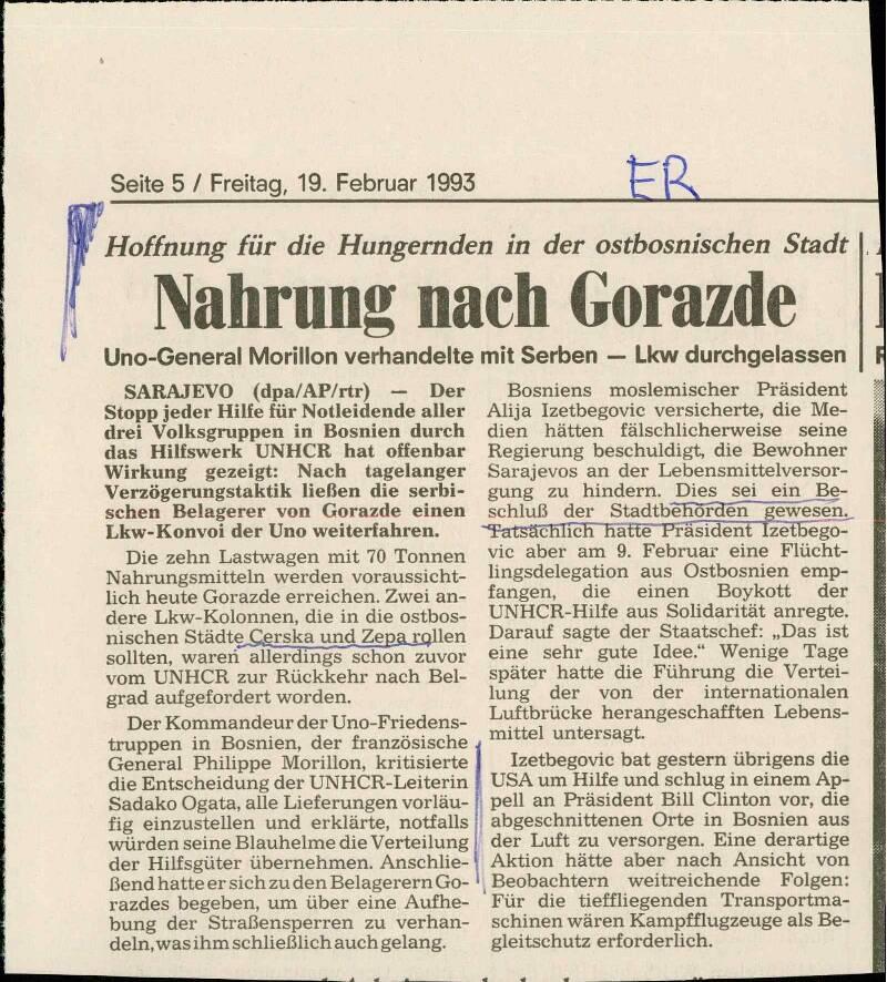 Nahrung nach Gorazde
