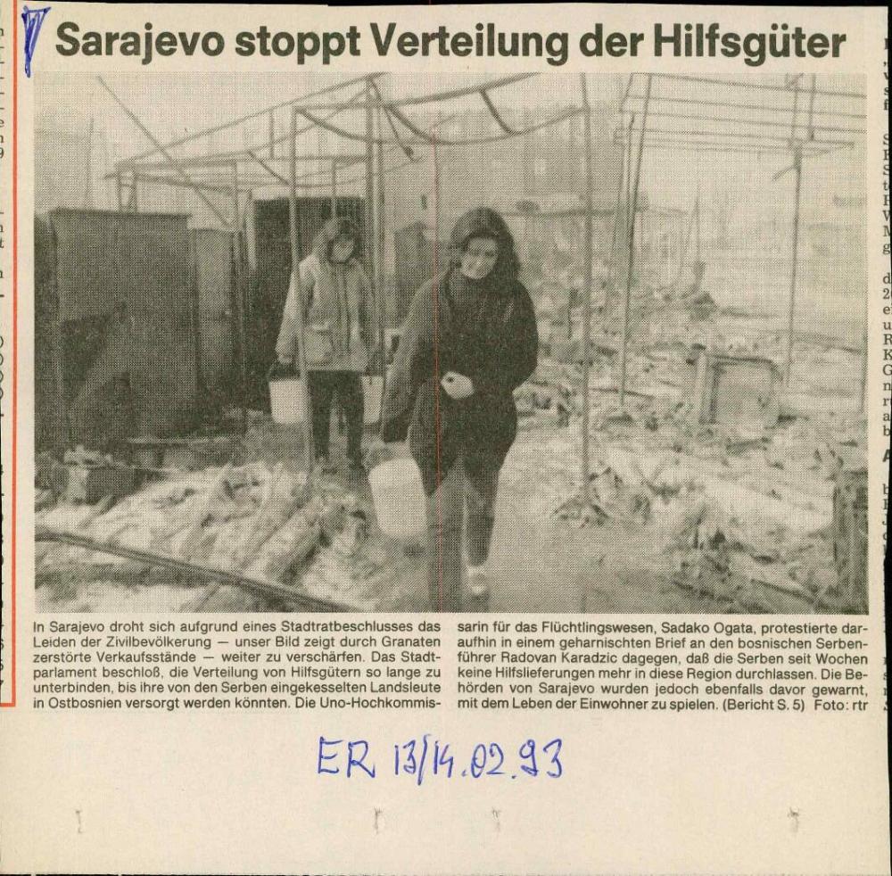 Sarajevo stoppt Verteilung der Hilfsgüter