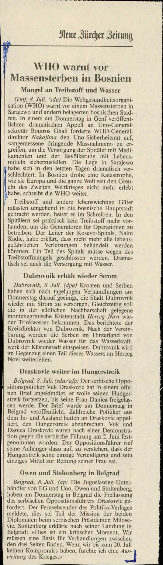 WHO warnt vor Massensterben in Bosnien - nosilna