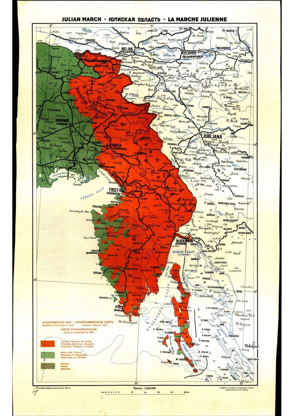 Julian March - Juliskaja oblast - La Marche Julienne: Ethnographic map according to the census of 1910