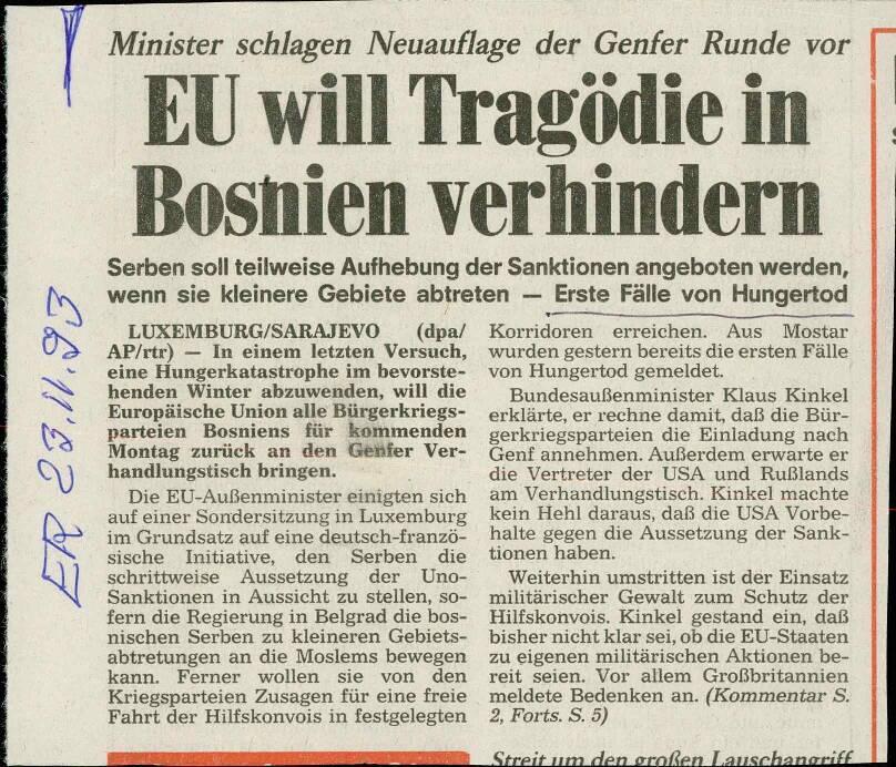 EU will Tragödie in Bosnien verhindern - nosilna