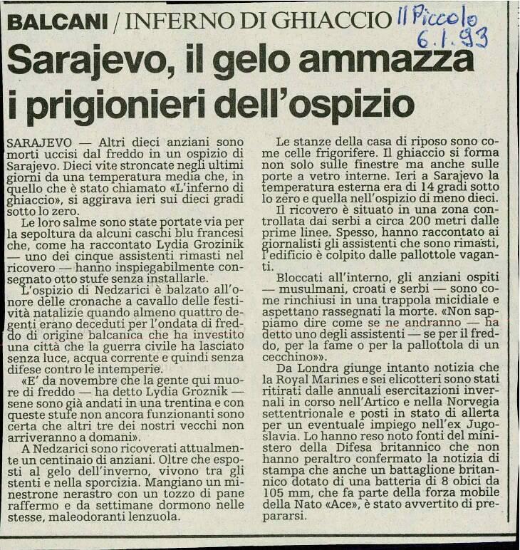 Sarajevo, il gelo ammazza i prigionieri dell'ospizio