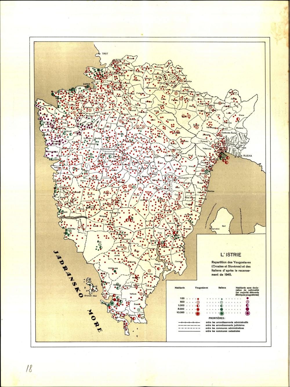L'Istrie: Reparation des Yougoslaves (Croates et Slovènes) et des Italiens d'après le recensement de 1945