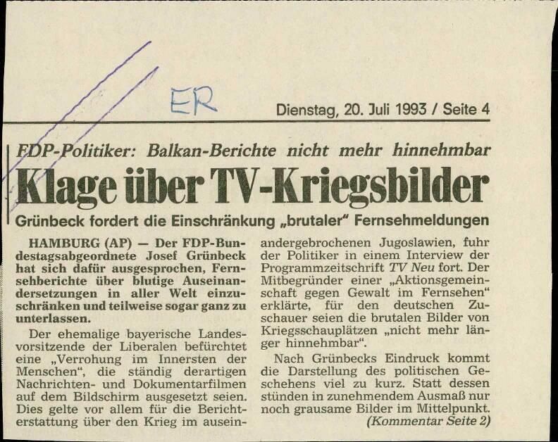 Klage über TV-Kriegsbilder