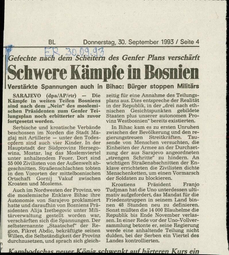 Schwere Kämpfe in Bosnien