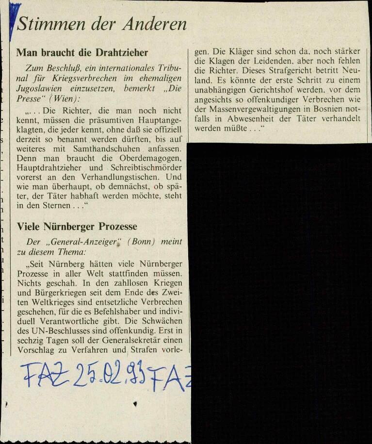 Stimmen der Anderen: Man braucht die Drahtzieher; Viele Nürnberger Prozesse