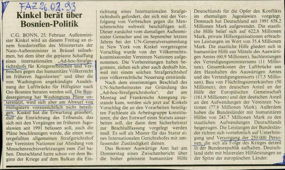 Kinkel berät über Bosnien-Politik