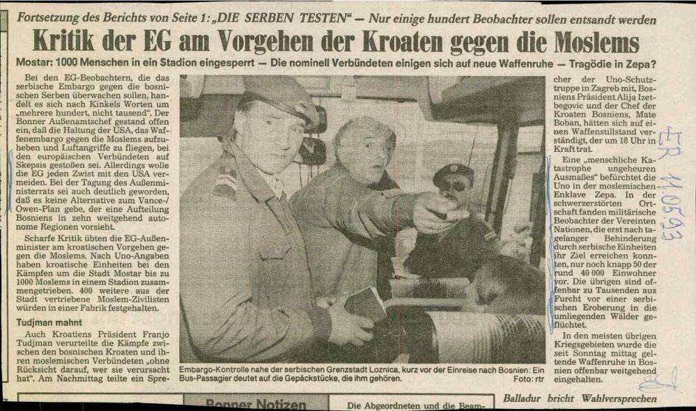 Kritik der EG am Vorgehen der Kroaten gegen die Moslems