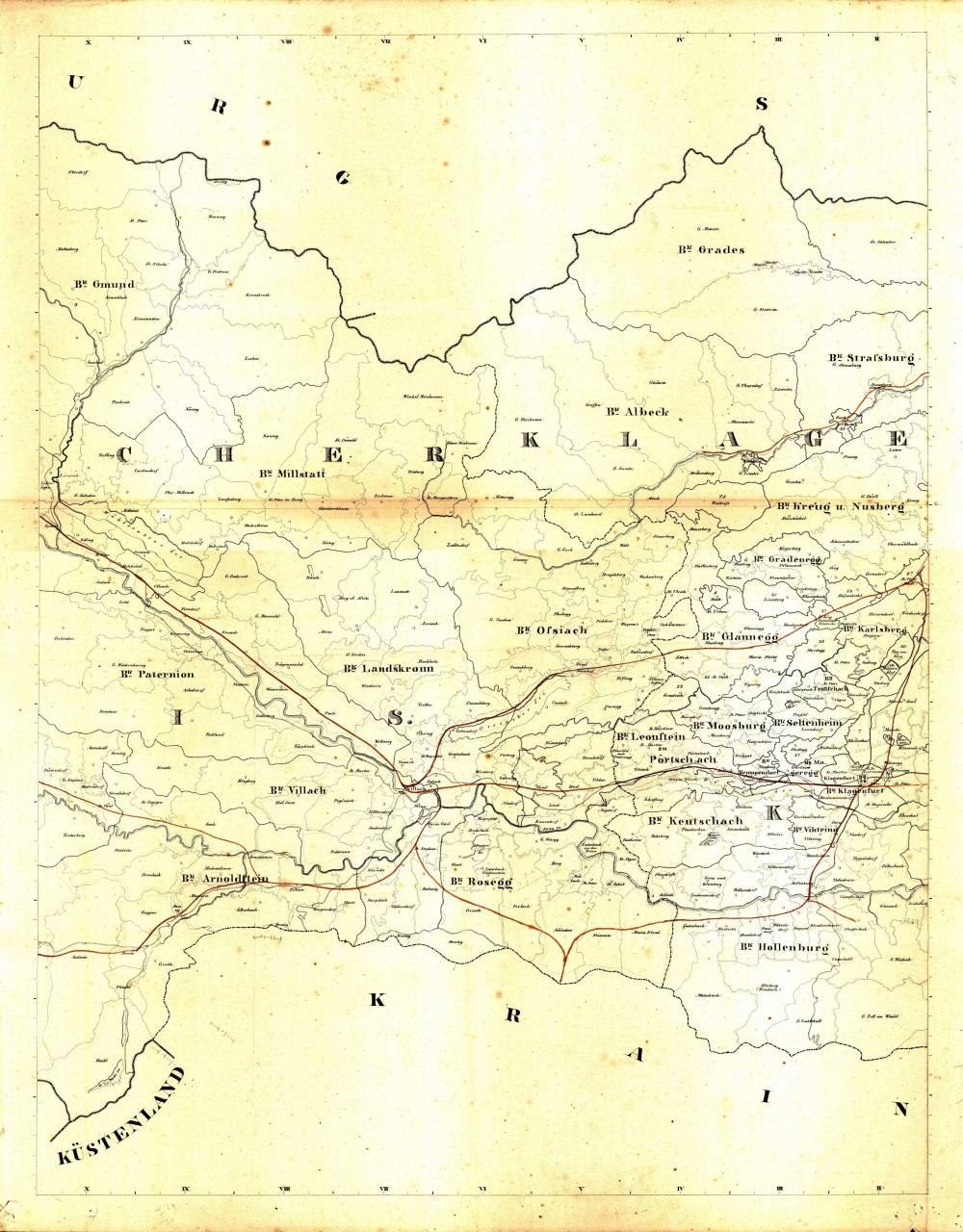 Uibersichts = Karte der Steuer Bezirke und Katastral = Gemeinden von Kärnthen: Karta 2