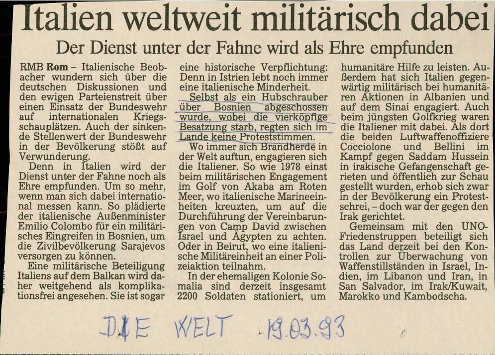 Italien weltweit militärisch dabei