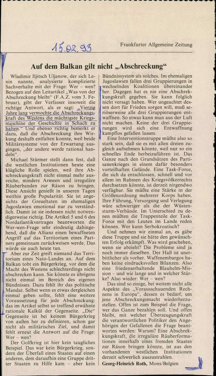 Auf dem Balkan gilt nicht "Abschreckung"