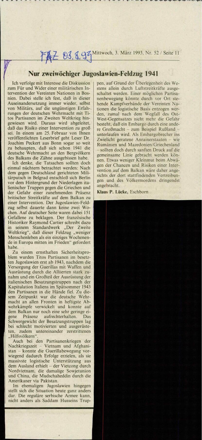 Nur zweiwöchiger Jugoslawien-Feldzug 1941