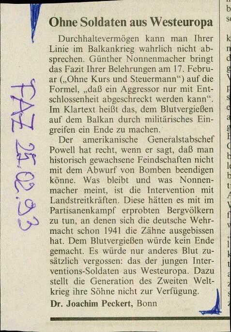 Ohne Soldaten aus Westeuropa