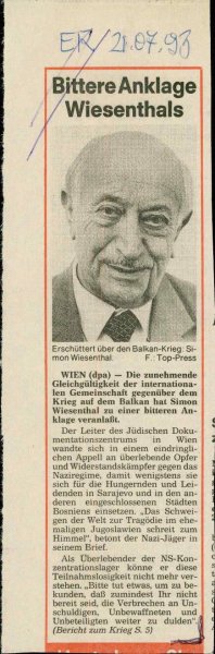 Bittere Anklage Wiesenthals  - nosilna