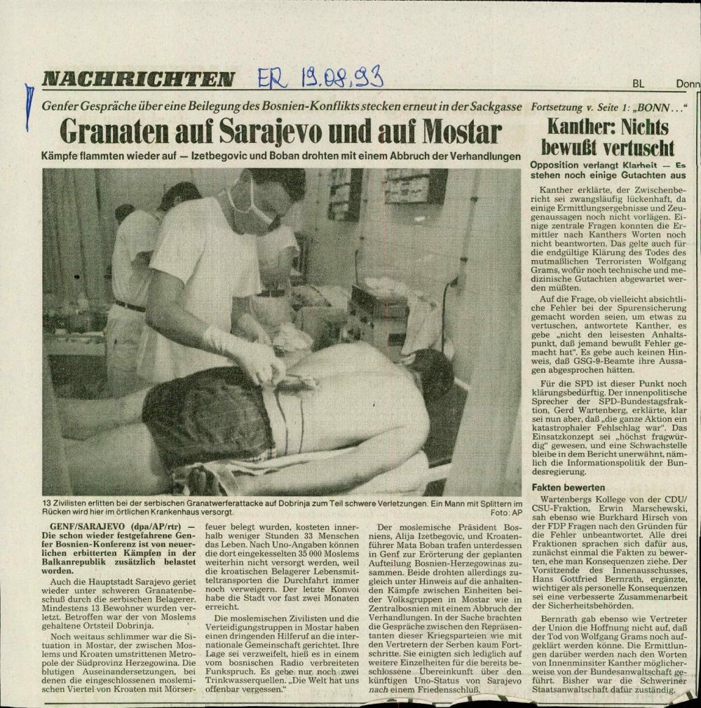 Granaten auf Sarajevo und auf Mostar - nosilna