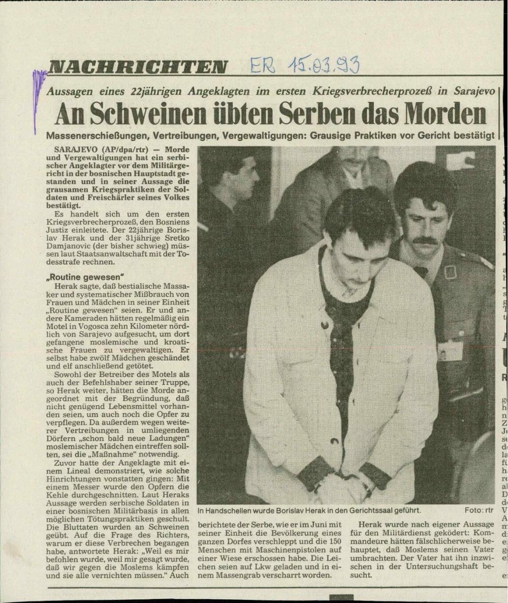 An Schweinen übten Serben das Morden