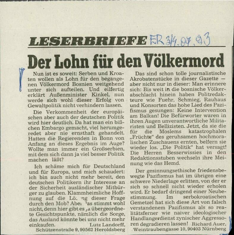 Der Lohn für den Völkermord