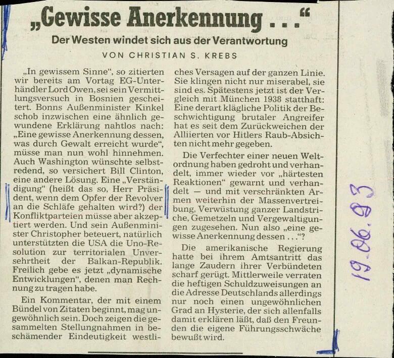 "Gewisse Anerkennung..."