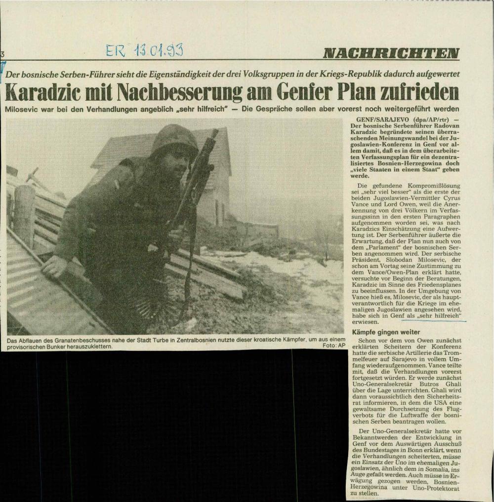 Karadzic mit Nachbesserung am Genfer Plan zufrieden