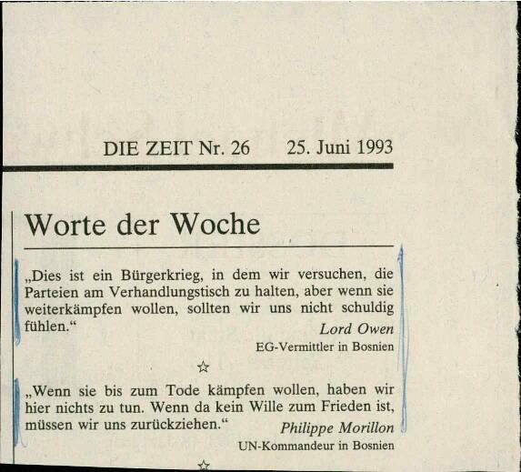 Worte der Woche (Lord Owen, Morillon)