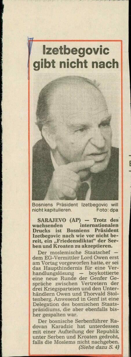 Izetbegovic gibt nicht nach - nosilna