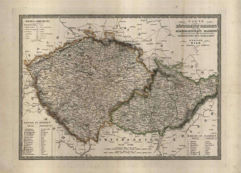 Karte vom Königreich Boehmen ind der markgrafschaft Maehren mit dem antheile des oestreichischen herzogthumes schlesien - 1844
