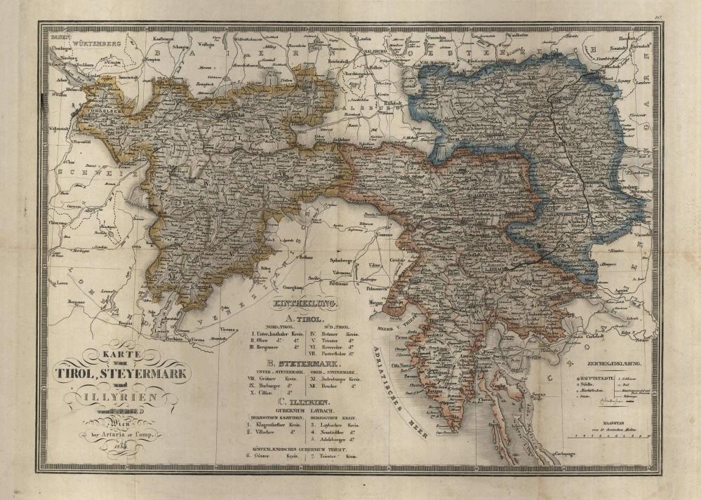 Karte von Tirol, Steyermark und Illyrien - nosilna
