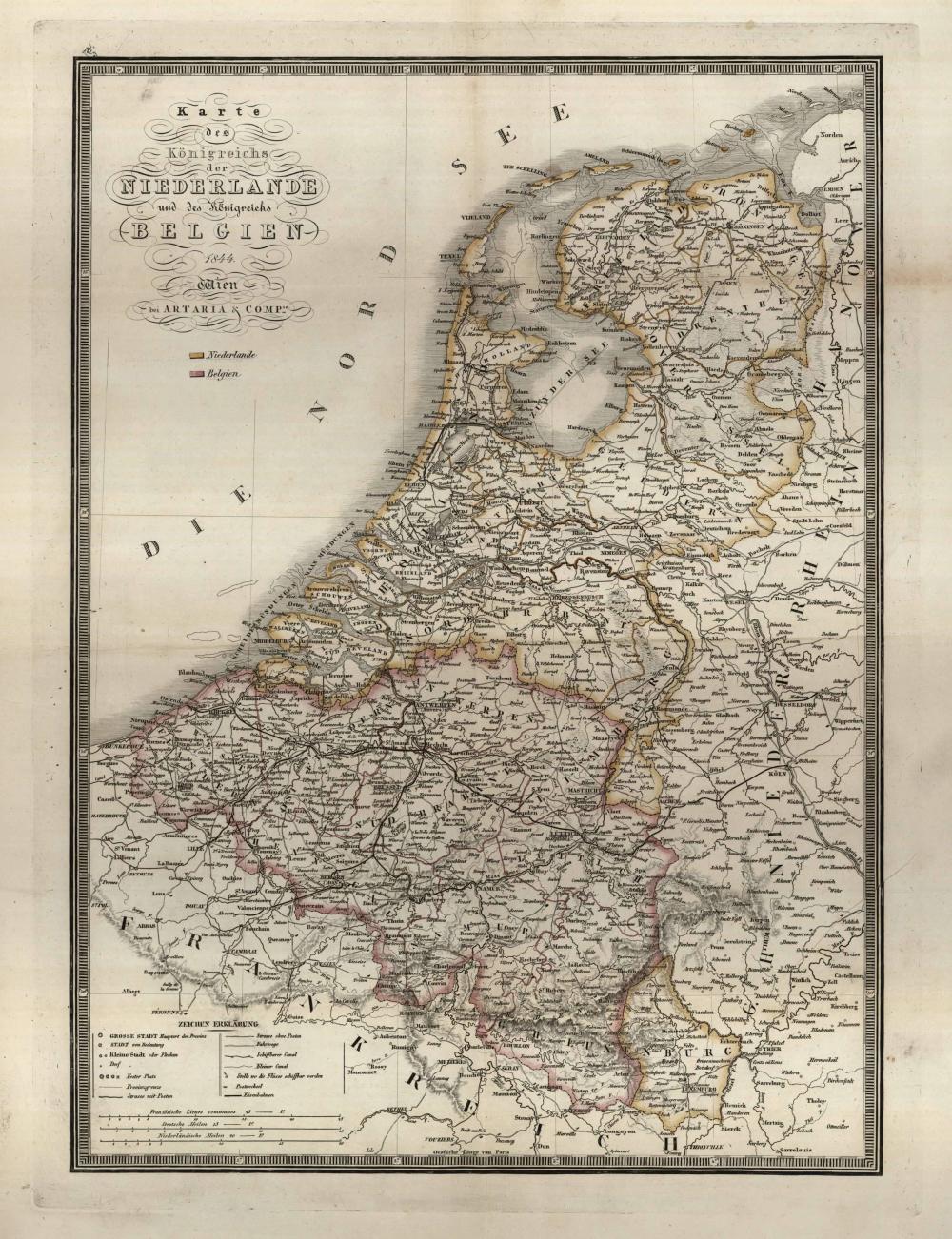 Karte des Königreichs der Niederlande und des Königreichs Belgien