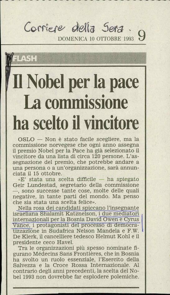 Il Nobel per la pace : La commissione ha scelto il vincitore