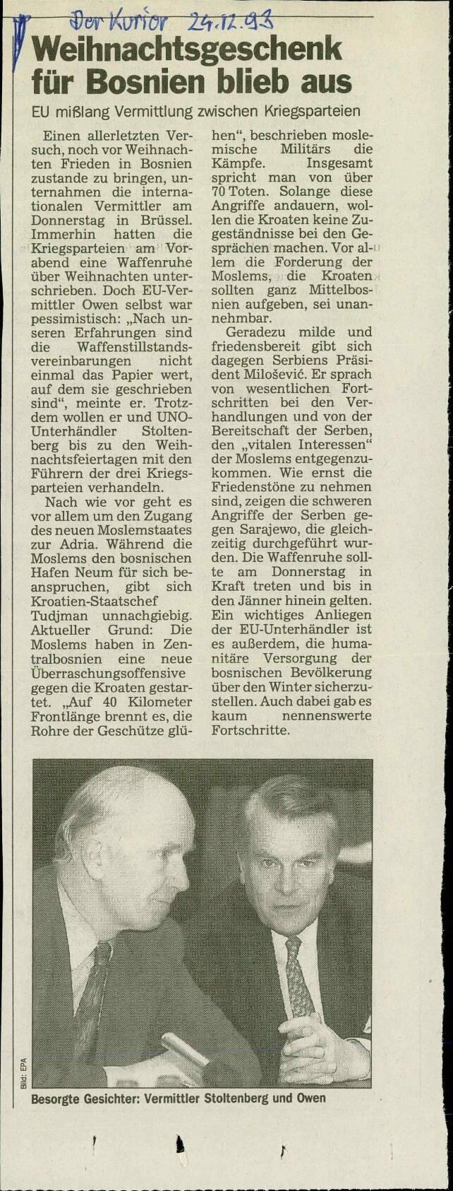 Weihnachtsgeschenk für Bosnien blieb aus