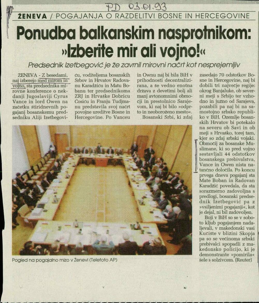 Ponudba balkanskim nasprotnikom: »Izberite mir ali vojno!«