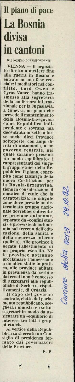 La Bosnia divisa in cantoni