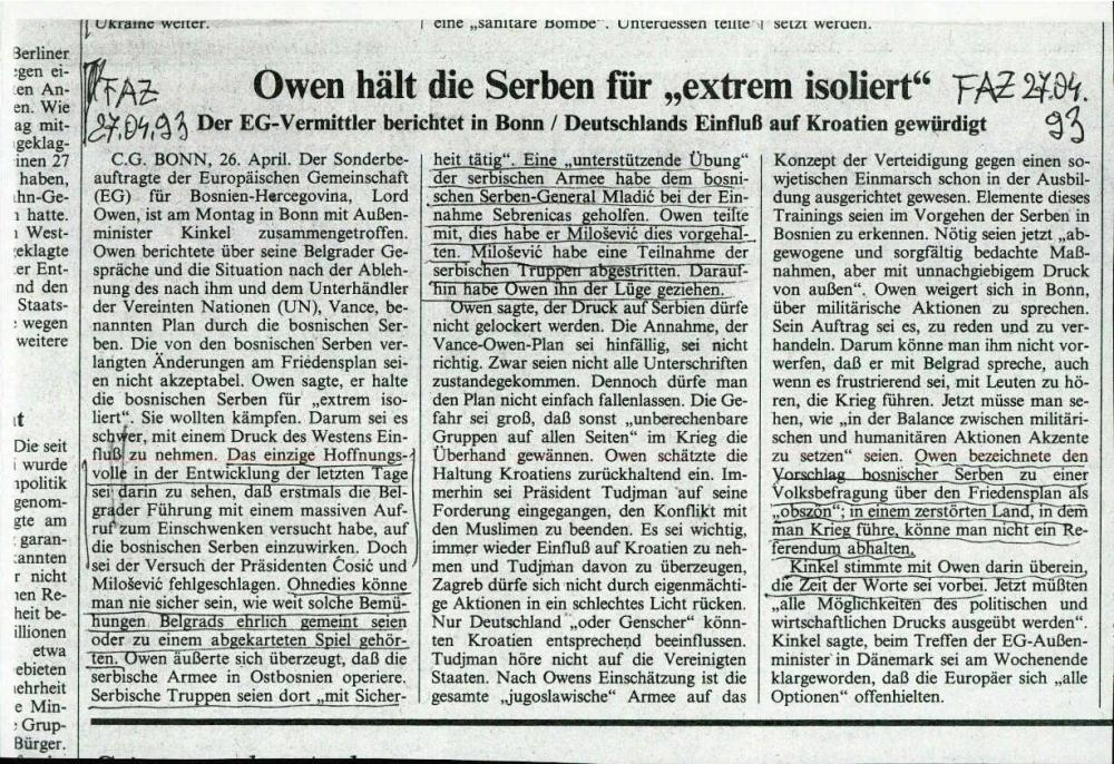 Owen hält die Serben für „extrem isolier... - nosilna