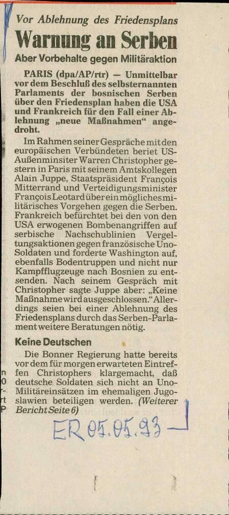 Warnung an Serben