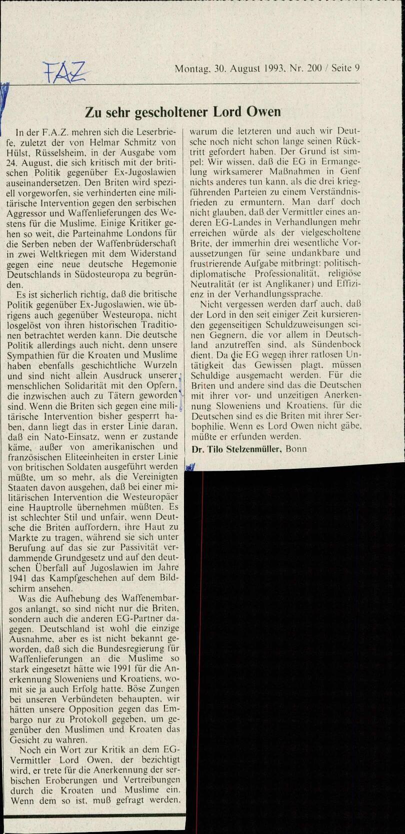 Zu sehr gescholtener Lord Owen