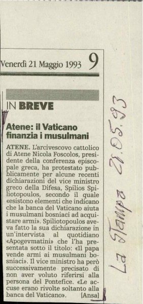 Atene: il Vaticano finanzia i musulmani  - nosilna