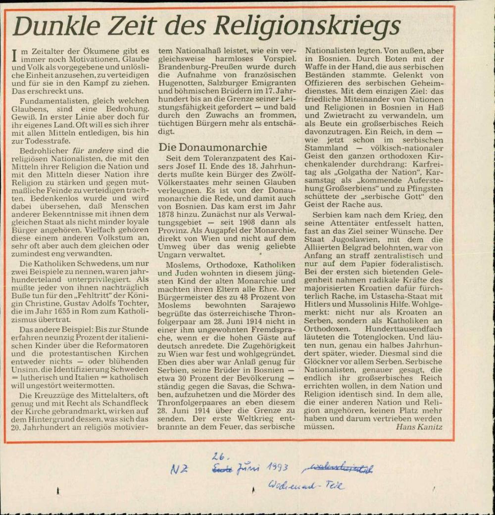 Dunkle Zeit des Religionskriegs