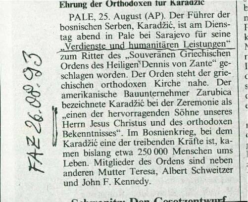 Ehrung der Orthodoxen für Karadžić - nosilna