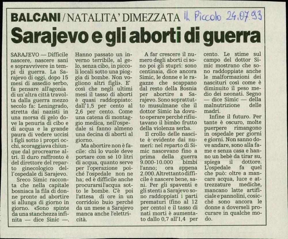 Sarajevo e gli aboiti di guerra