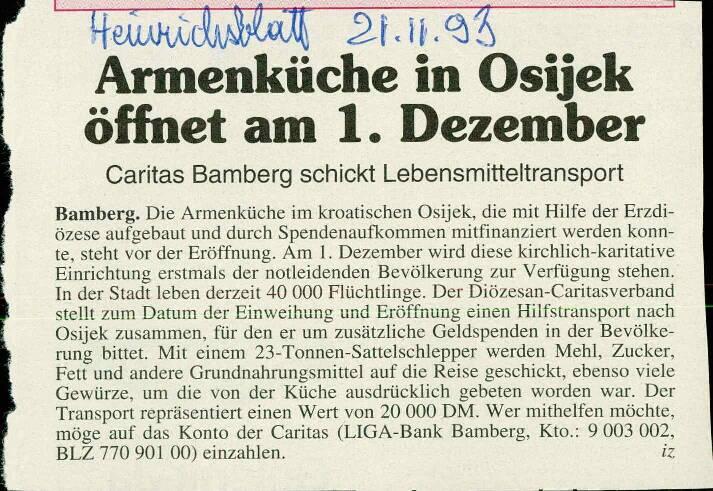 Armenküche in Osijek öffnet am 1. Dezember