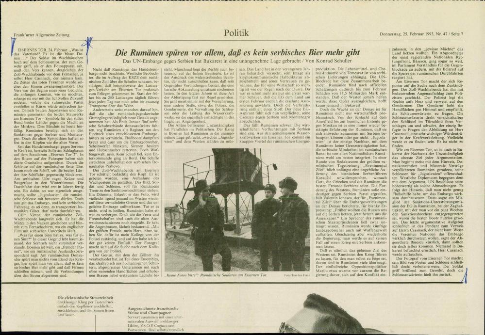 Die Rumänen spüren vor allem, daß es kein serbisches Bier mehr gibt