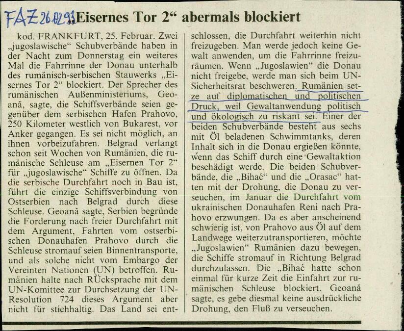 "Eisernes Tor 2" abermals blockiert - nosilna