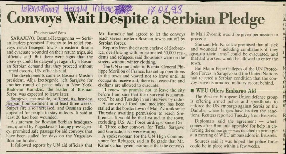 Convoys Wait Despite a Serbian Pledge