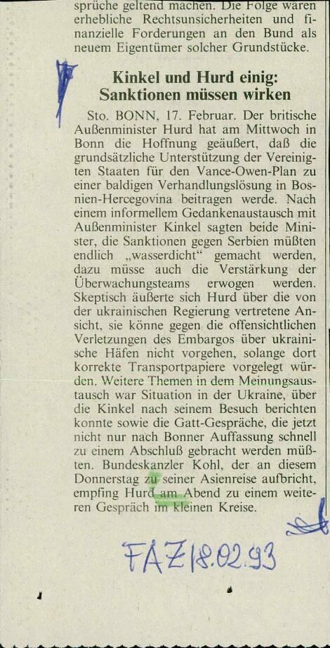 Kinkel und Hurd einig: Sanktionen müssen... - nosilna