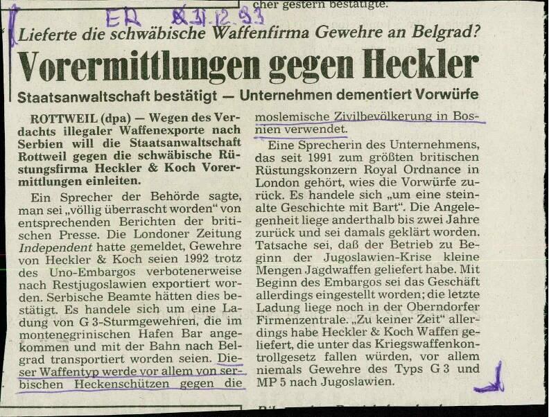 Vorermittlungen gegen Heckler