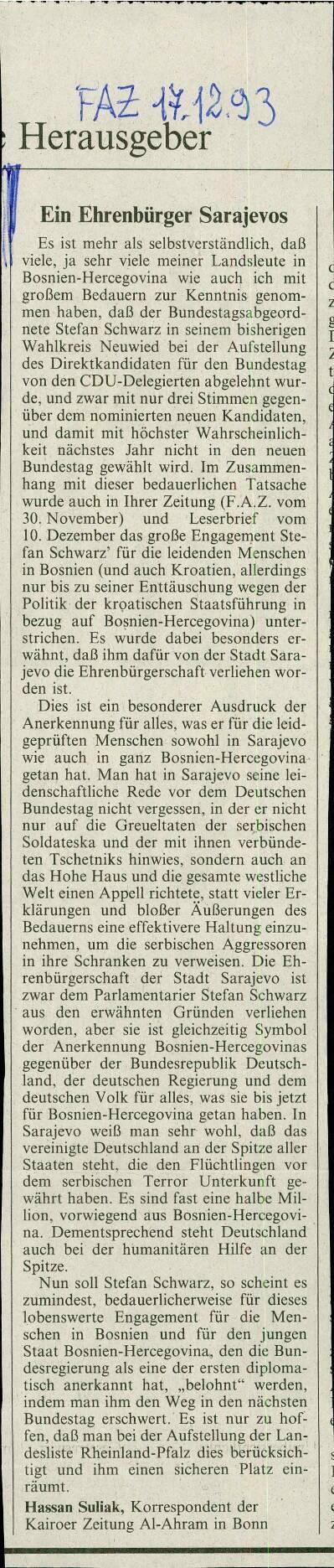 Ein Ehrenbürger Sarajevos - nosilna