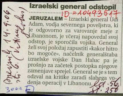 Izraelski general odstopil