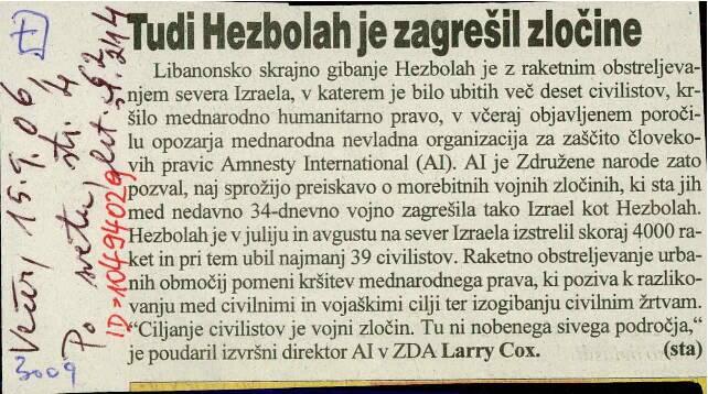 Tudi Hezbolah je zagrešil zločine