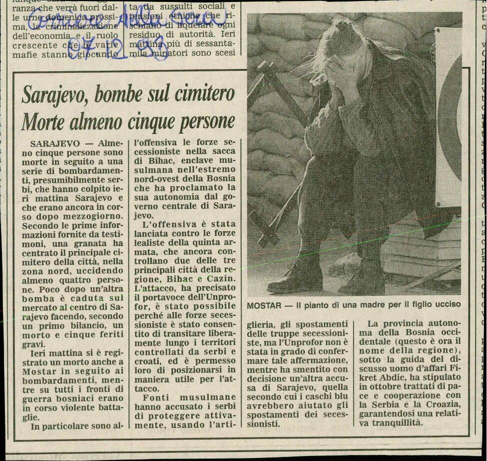 Sarajevo, bombe sul cimitero: Morte almeno cinque persone